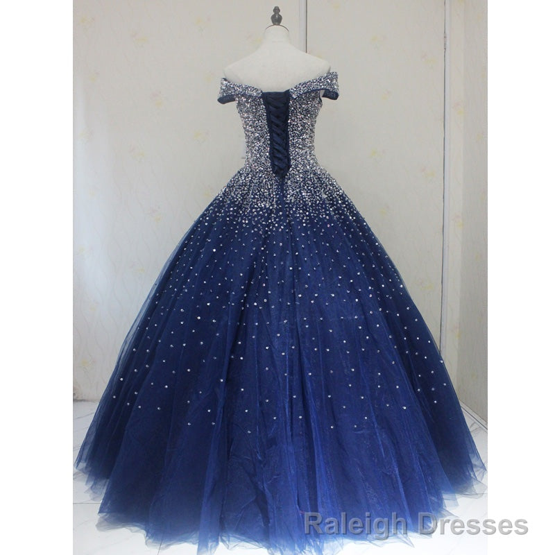 Sparkle Navy Blue Off Shoulder Ball Party Dress,Red Black Beaded Prom Dresses Secondary image