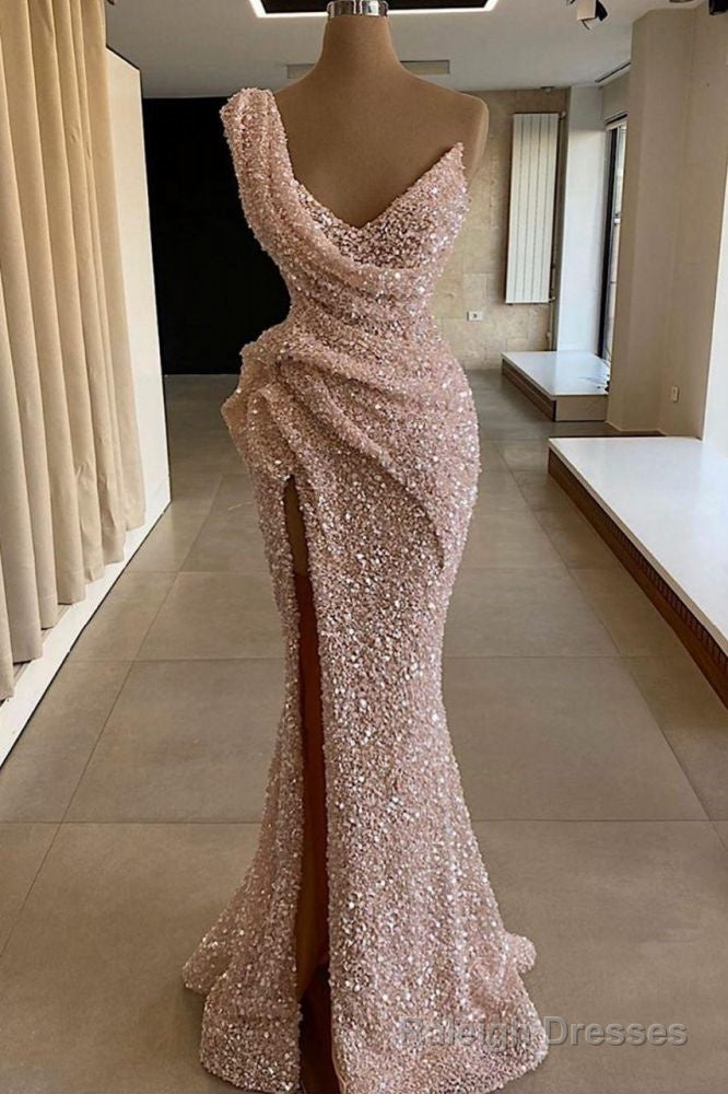 Sparkle One shoulder Sleeveless Sequined Mermaid Prom Prom Gown