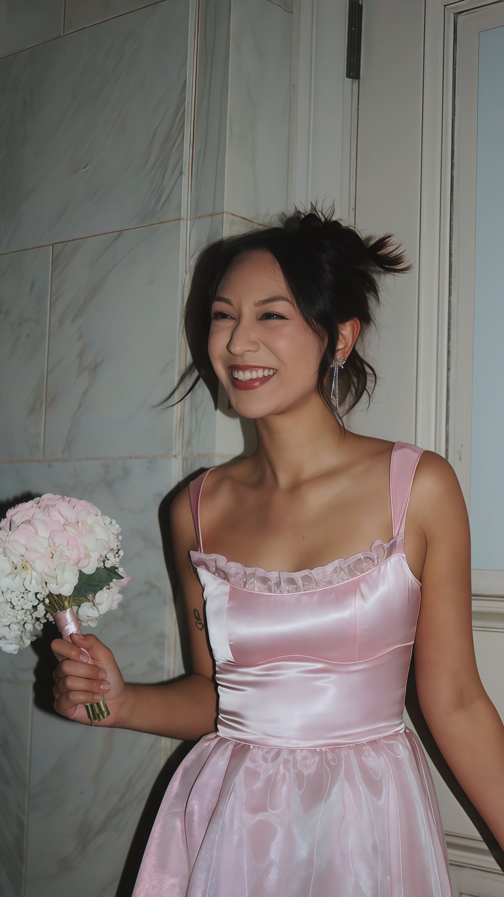 Sparkle Pink Organza A-Line Prom Dresses, Floor Length Evening Party Dress