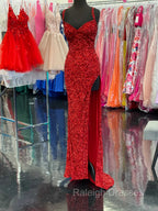 Sparkle Red Bodycon Sequined Long Prom Dresses