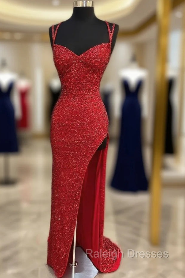 Sparkle Red Bodycon Sequined Long Prom Dresses Main image
