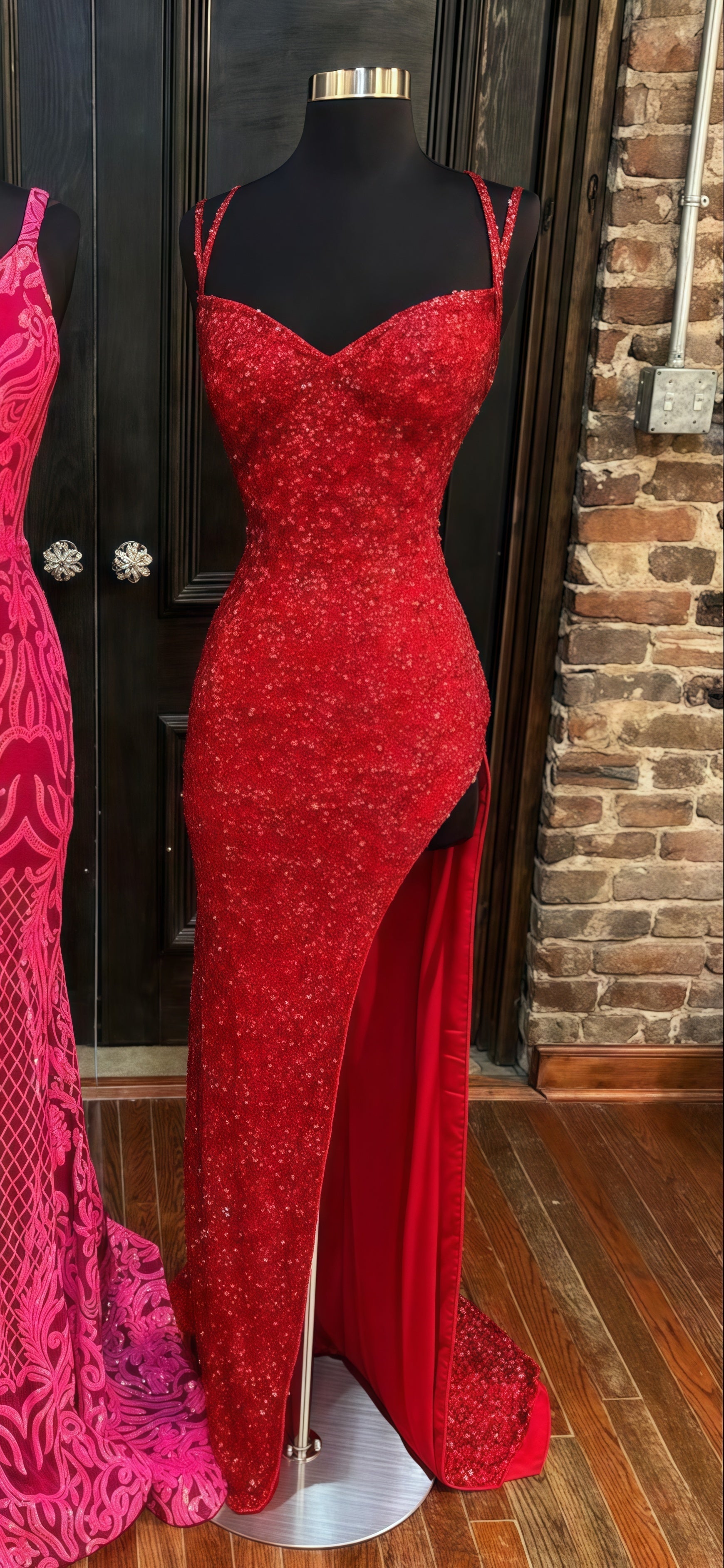 Sparkle Red Bodycon Sequined Long Prom Dresses Main image