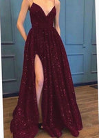 Neck A-Line Full Length Prom Dresses