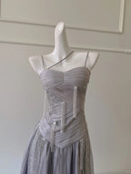 Sparkling A-Line Strap Sequined Tassel Tulle Long Formal Prom Dress