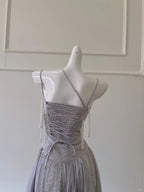 Sparkling A-Line Strap Sequined Tassel Tulle Long Formal Prom Dress