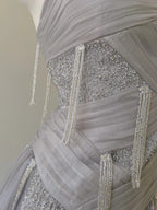 Sparkling A-Line Strap Sequined Tassel Tulle Long Formal Prom Dress