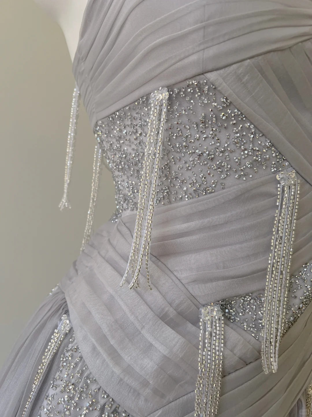Sparkling A-Line Strap Sequined Tassel Tulle Long Formal Prom Dress