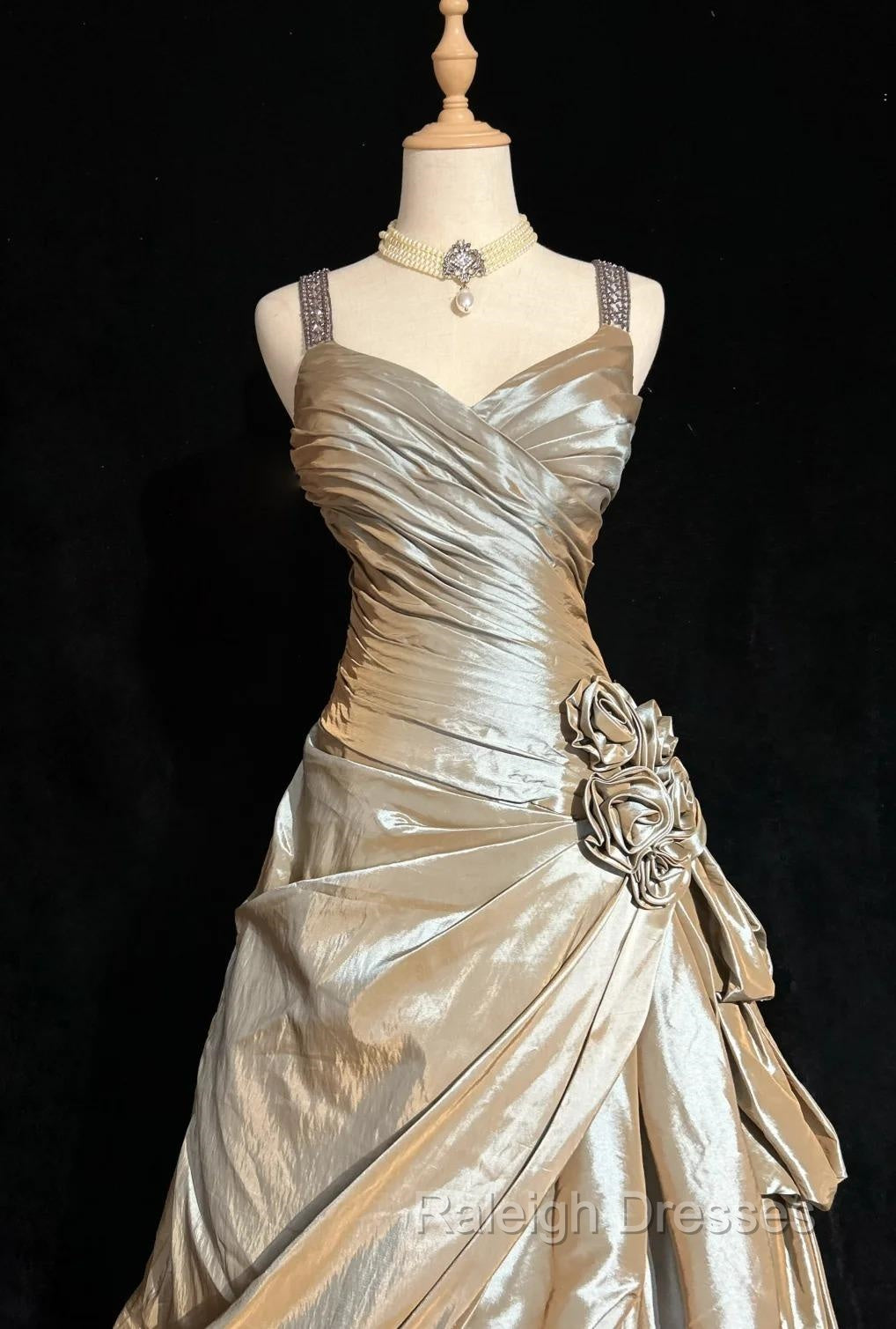 Sparkling A-Line V-Neck Satin Backless Long Prom Dress Formal Evening Dress Graduation Prom Dress