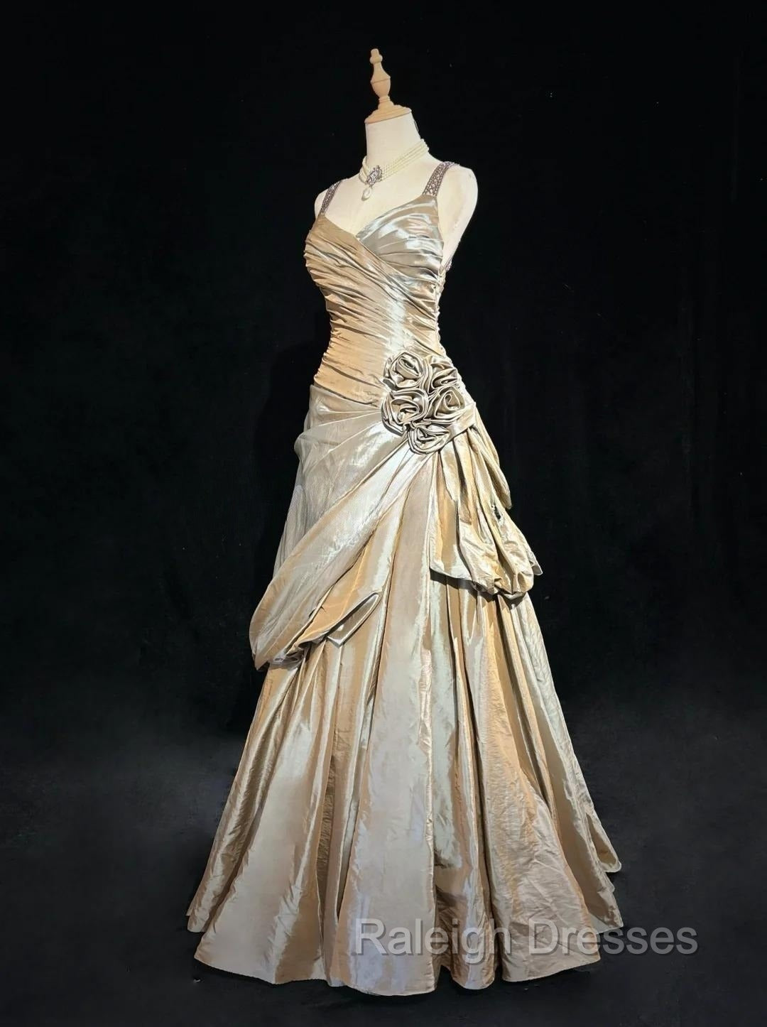 Sparkling A-Line V-Neck Satin Backless Long Prom Dress Formal Evening Dress Graduation Prom Dress