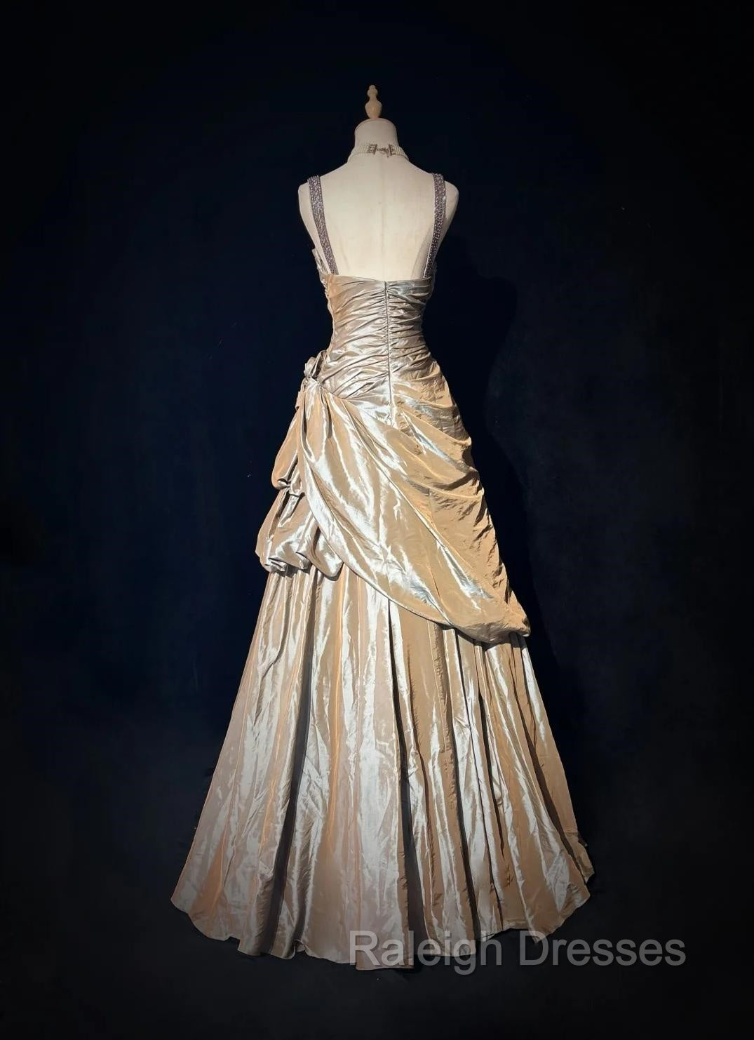 Sparkling A-Line V-Neck Satin Backless Long Prom Dress Formal Evening Dress Graduation Prom Dress