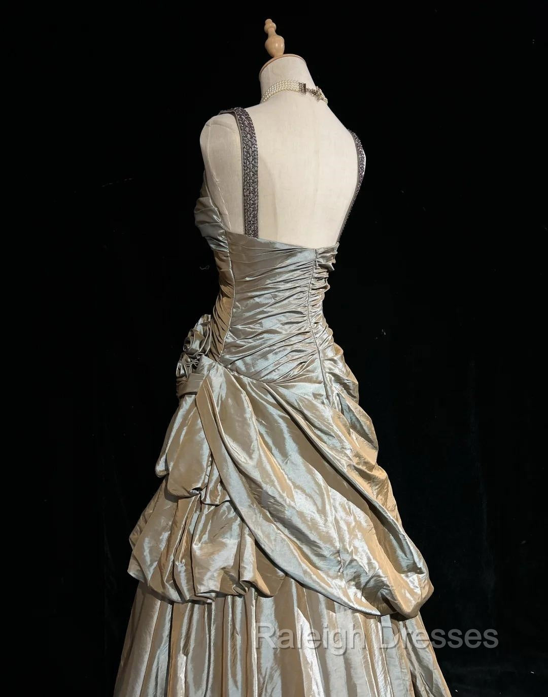 Sparkling A-Line V-Neck Satin Backless Long Prom Dress Formal Evening Dress Graduation Prom Dress