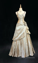 Sparkling A-Line V-Neck Satin Backless Long Prom Dress Formal Evening Dress Graduation Prom Dress