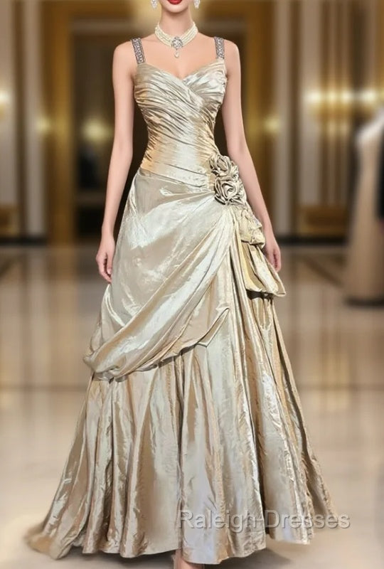 Sparkling A-Line V-Neck Satin Backless Long Prom Dress Formal Evening Dress Graduation Prom Dress Main image