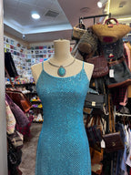 Sparkling Blue Crossback Sequined Long Formal Prom Dress