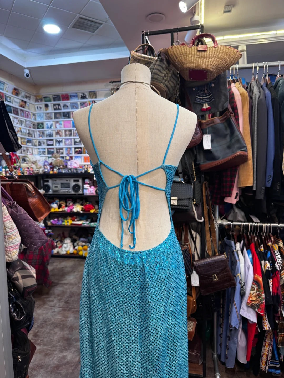 Sparkling Blue Crossback Sequined Long Formal Prom Dress