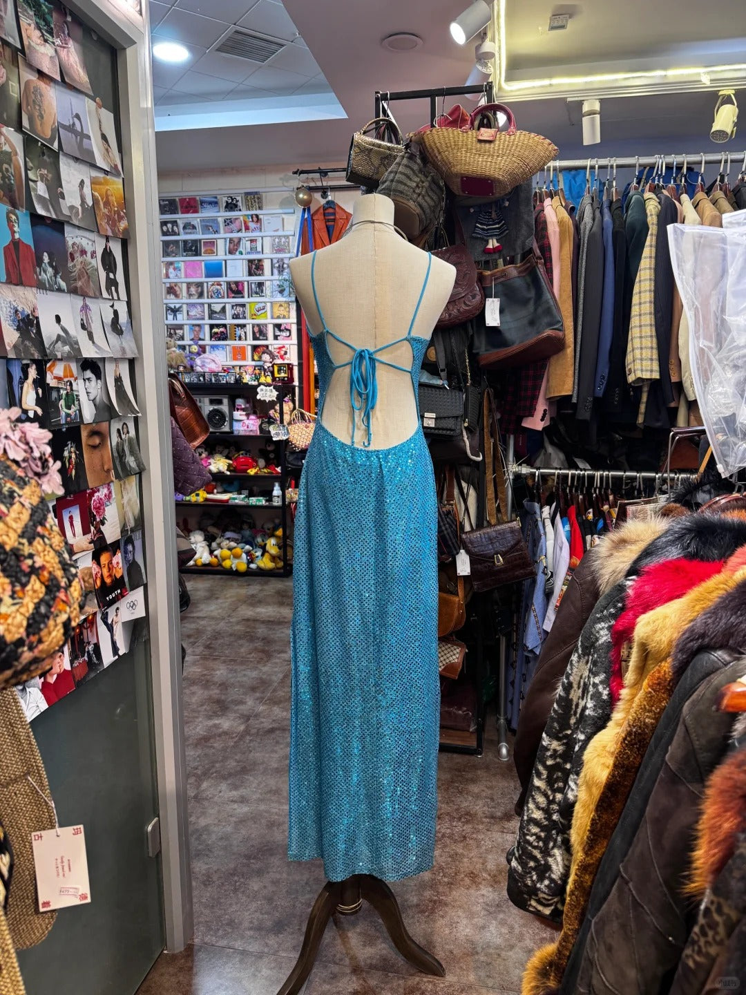 Sparkling Blue Crossback Sequined Long Formal Prom Dress