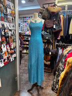 Sparkling Blue Crossback Sequined Long Formal Prom Dress