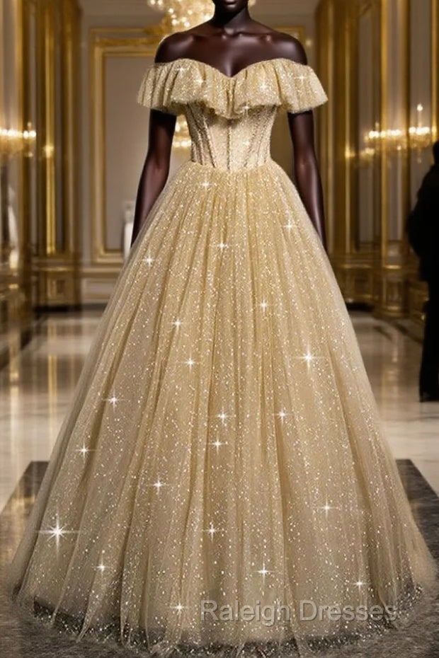 Sparkling Champagne Perspective High Neck Beaded Short Sleeved Ball Dress Champagne A-Line/Princess Sparkling Sheer Backless Strap And Floor Length Ruffled Edge Evening Dress Main image