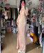 Sparkling Champagne Pink Halter Neck High Slit Sequined Long Formal Prom Dress