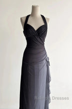 Sparkling Gradient Dark Gray Halter Neck Ruffle Sheath Prom Dress Birthday Dress