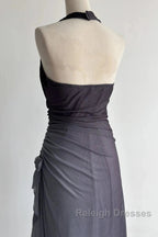 Sparkling Gradient Dark Gray Halter Neck Ruffle Sheath Prom Dress Birthday Dress