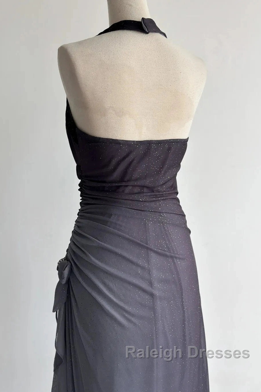Sparkling Gradient Dark Gray Halter Neck Ruffle Sheath Prom Dress Birthday Dress