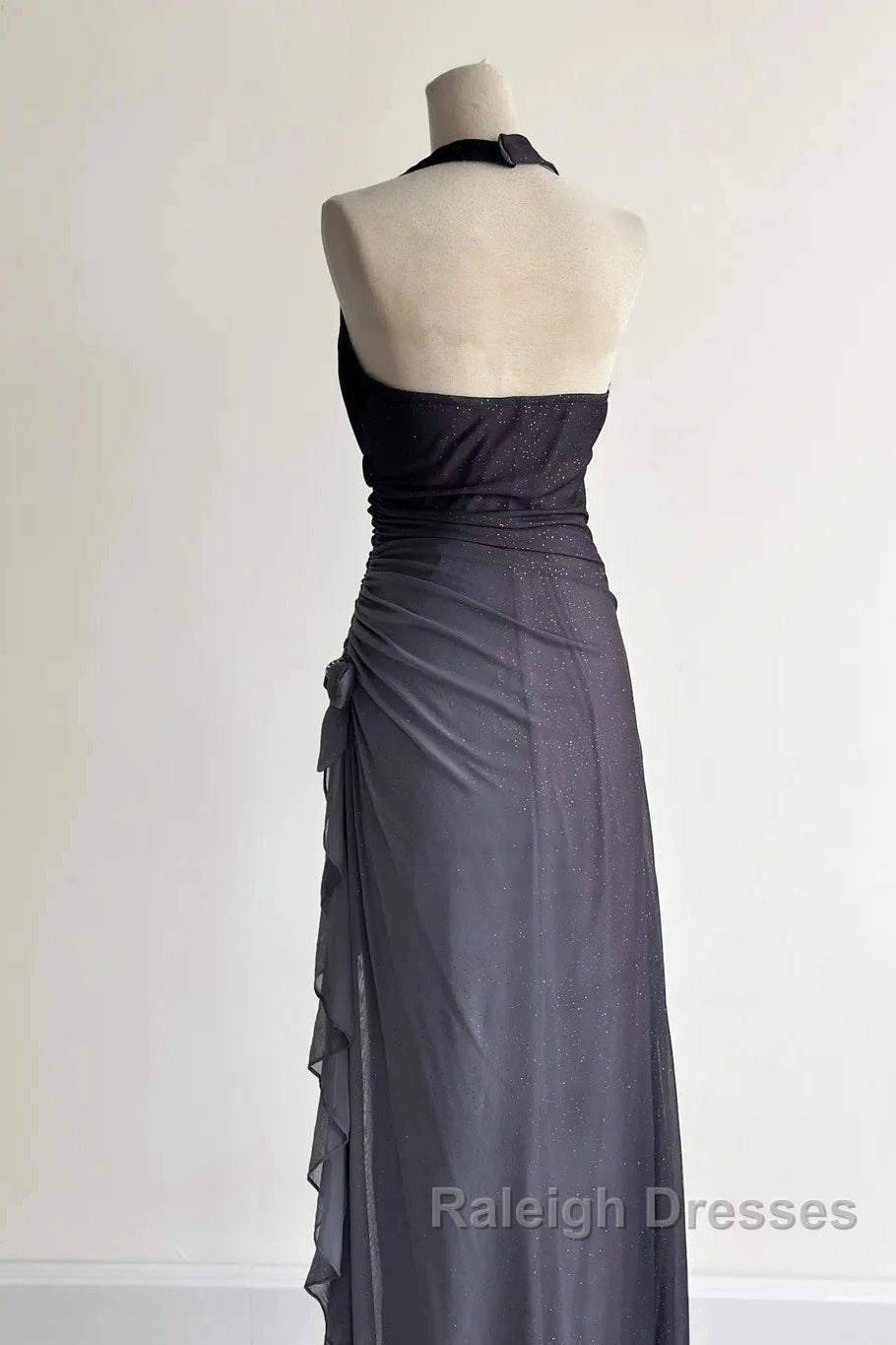 Sparkling Gradient Dark Gray Halter Neck Ruffle Sheath Prom Dress Birthday Dress