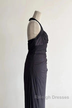 Sparkling Gradient Dark Gray Halter Neck Ruffle Sheath Prom Dress Birthday Dress