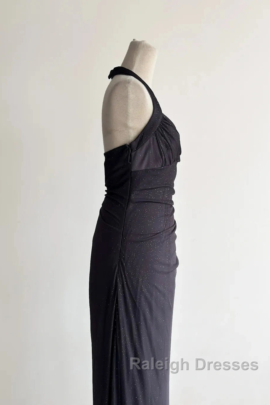 Sparkling Gradient Dark Gray Halter Neck Ruffle Sheath Prom Dress Birthday Dress