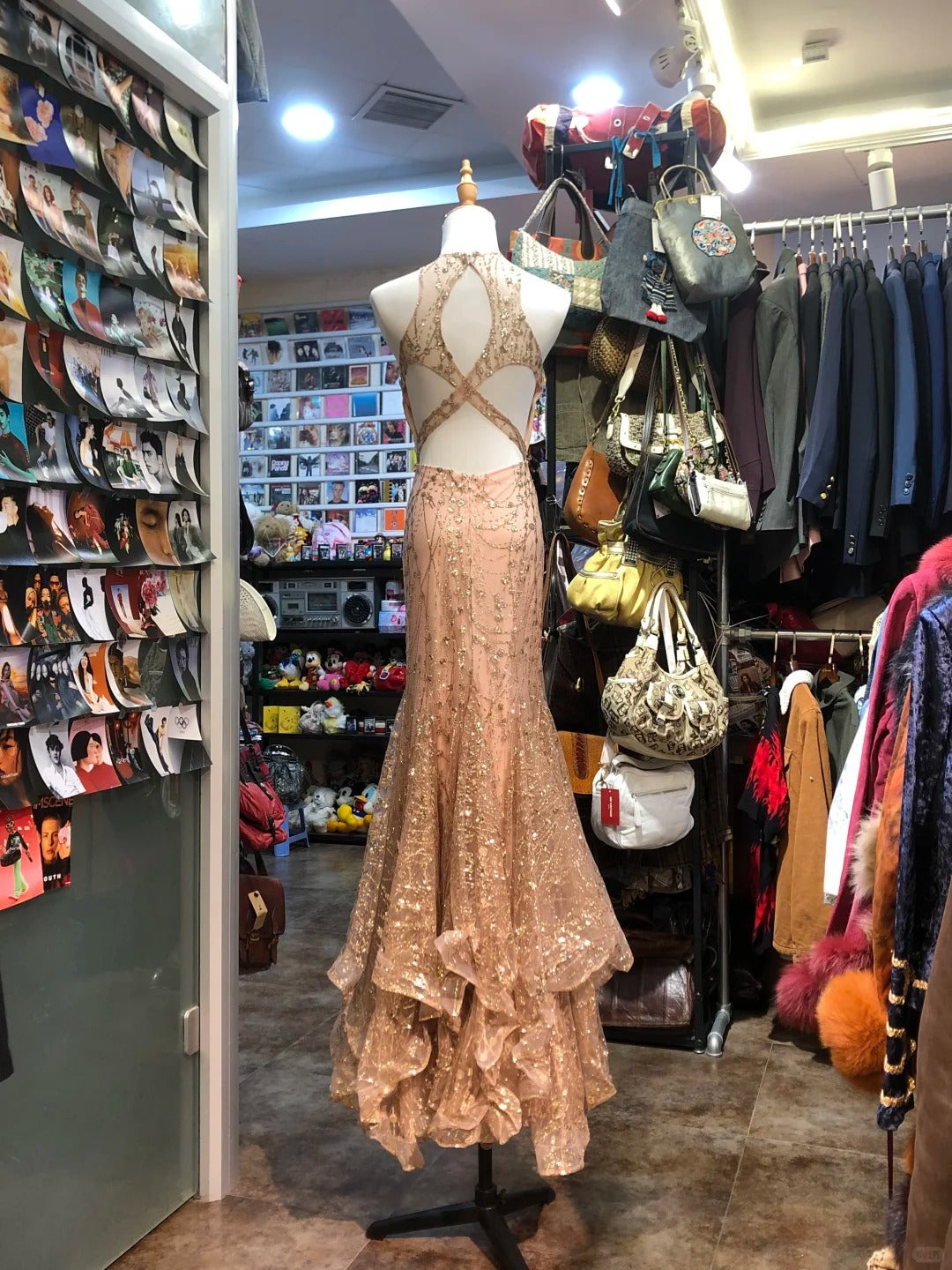 Sparkling Pink Mermaid Halter Neck Crossback Backless Tulle Long Formal Prom Dress