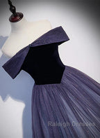 Sparkling Purple Gradient Tulle Off Shoulder A-Line Purple Evening Dress Prom Dress