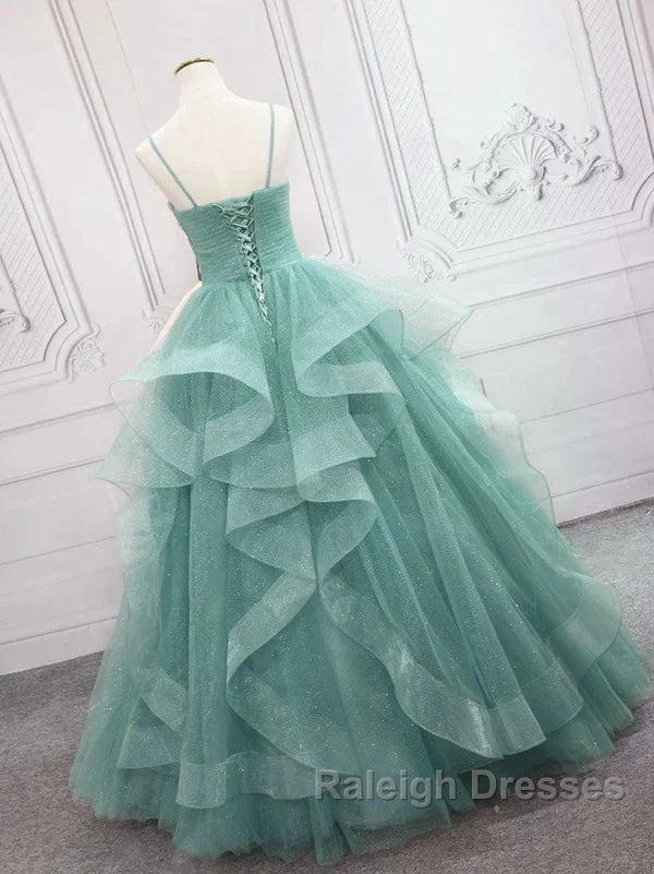 Sparkling Quinceanera Dress V Neck Tulle Long Prom Dress Green Sweet Dress Floor Length Secondary image