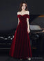 Sparkling Red Velvet Off Shoulder Long Party Dress A-Line Prom Dress Evening Dress