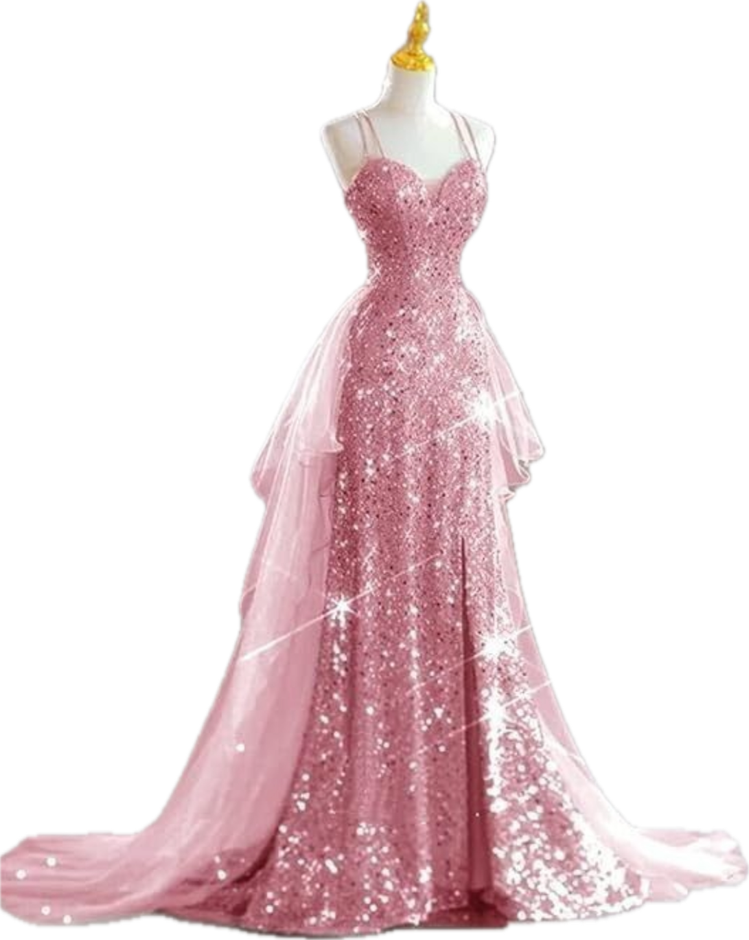 Sparkling Rose Gold Mermaid Slit Train Sequined Formal Prom Dress