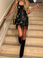 Sparkling Tassel Square Neck Star Sequin Open Back Homecoming Dresses