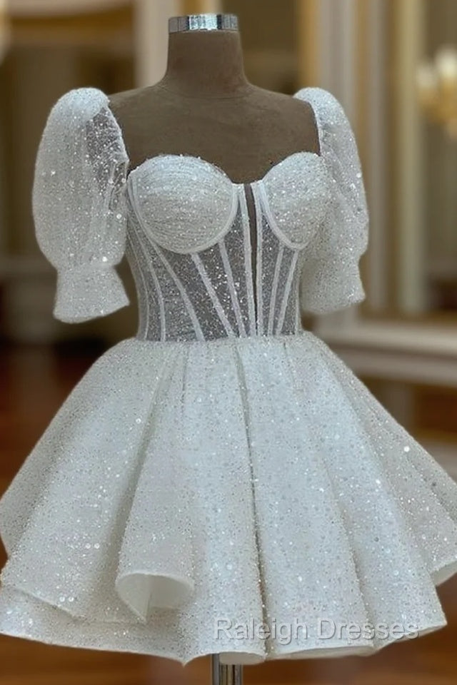 Sparkly A Line Short Cocktail Dresses White Sequin 18Th Birthday Outfits Main image