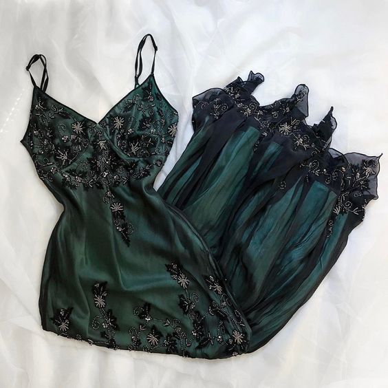 Sparkly A-Line Spaghetti Straps Dark Green Long Prom Dresses