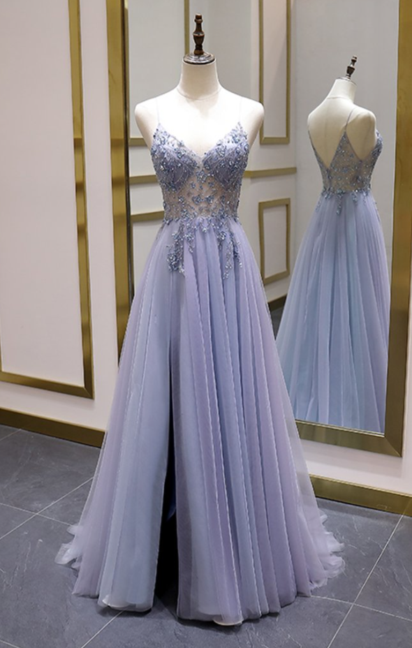 Sparkly A Line Spaghetti Straps Long Prom Dresses, Evening Party Dresses