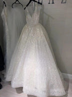 Sparkly Backless V-Neck A-Line Long Prom Dresses