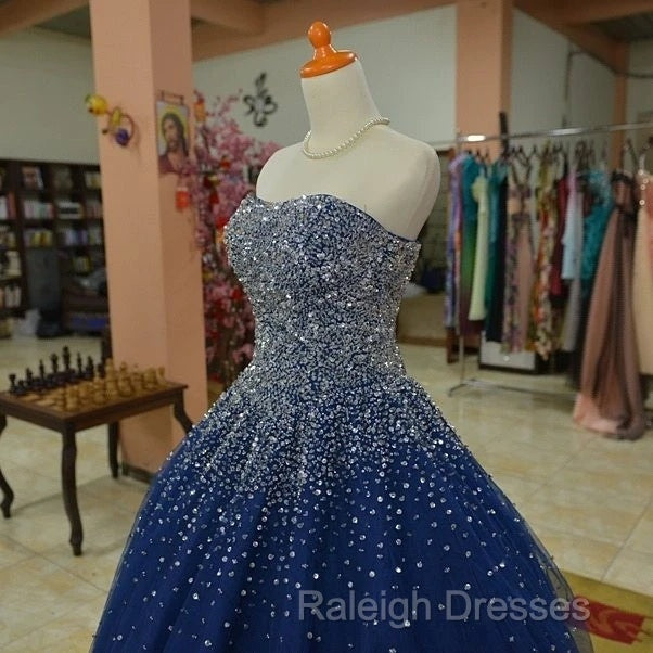 Sparkly Beaded Strapless Navy Blue Ball Gown Prom Dresses Secondary image