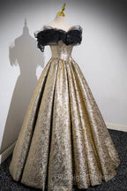 Sparkly Black And Gold Glitter Prom Dresses Ball Gown, Off The Shoulder Evening Party Dress