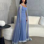 Sparkly Blue Prom Dress Cape Long Mermaid Prom Dresses Prom Dresses Wedding Dresses