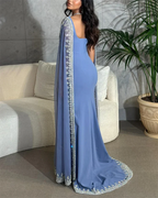 Sparkly Blue Prom Dress Cape Long Mermaid Prom Dresses Prom Dresses Wedding Dresses