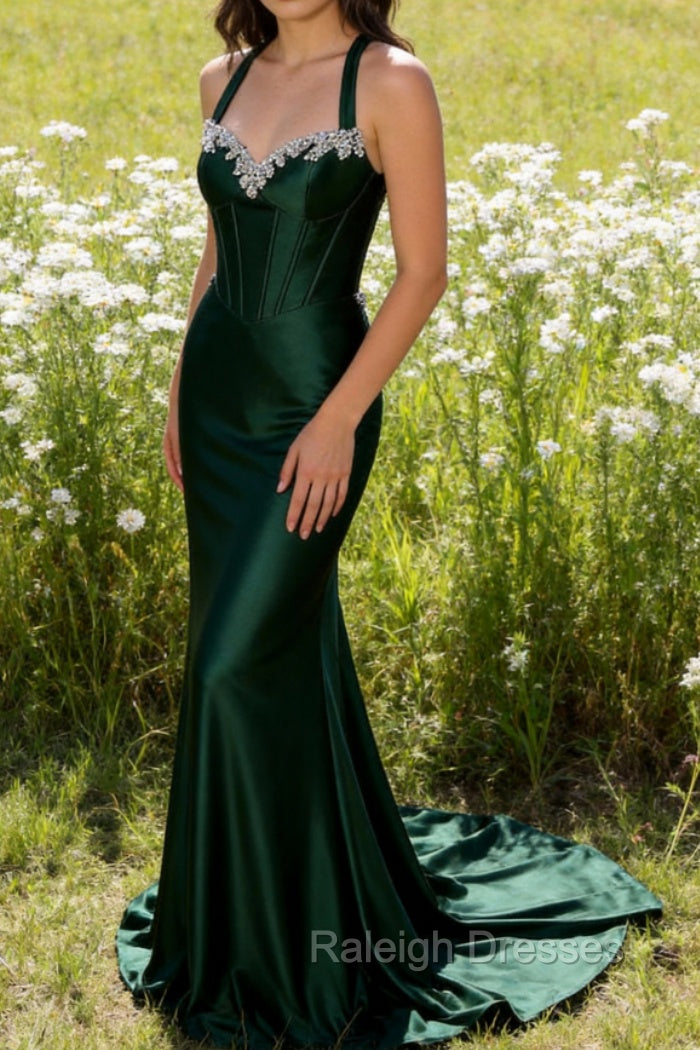 Sparkly Dark Green Mermaid Halter Corset Sequin Prom Dress Main image