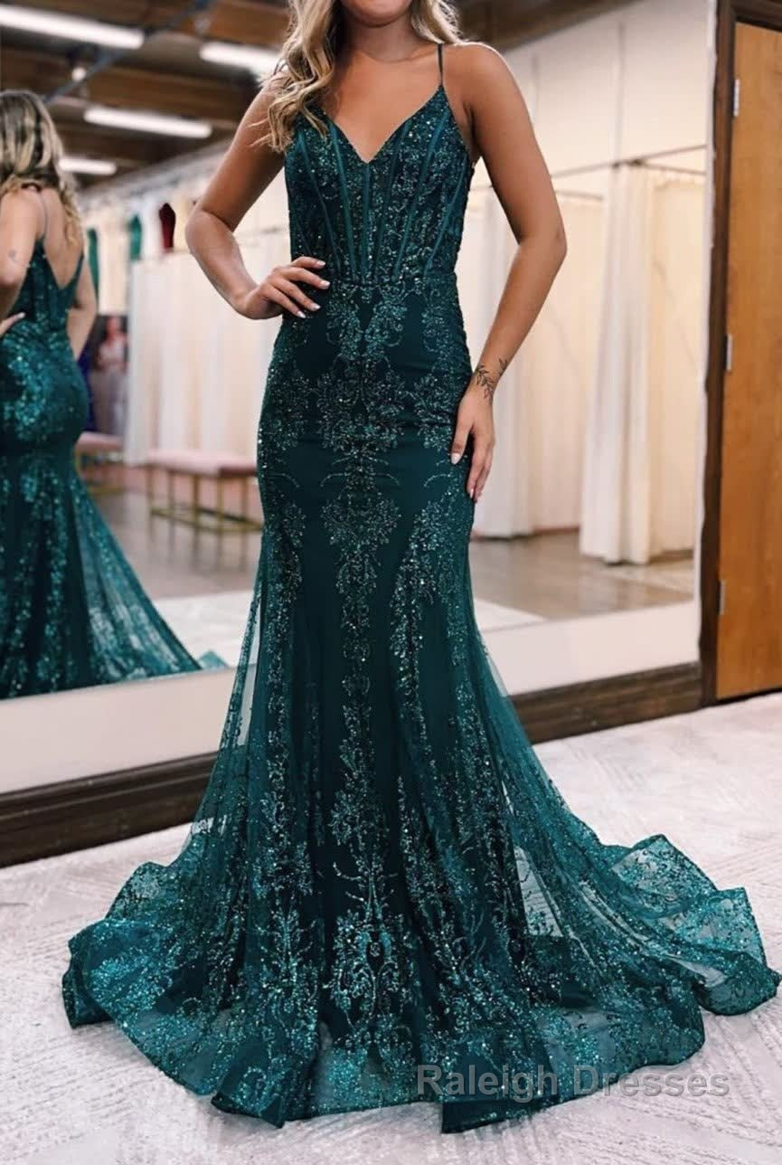 Sparkly Dark Green Mermaid Sequin Long Prom Dress Main image