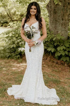 Sparkly Dark Green Sequins Mermaid Sweetheart Long Prom Dress