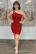 Sparkly Dark Purple Open Back One Shoulder Sequins Tight Homecoming Dress