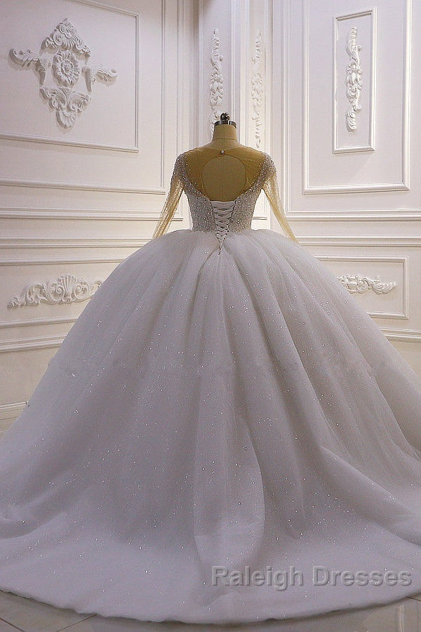 Sparkly Jewel Sequined Long Sleevess Princess Wedding Dresses