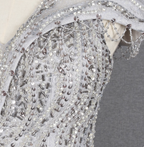 Sparkly Light Grey Mermaid V-Neck Beaded Tulle Train Formal Prom Dress