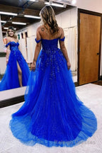 Sparkly Lilac Sequins Corset A Line Long Prom Dress with Slit